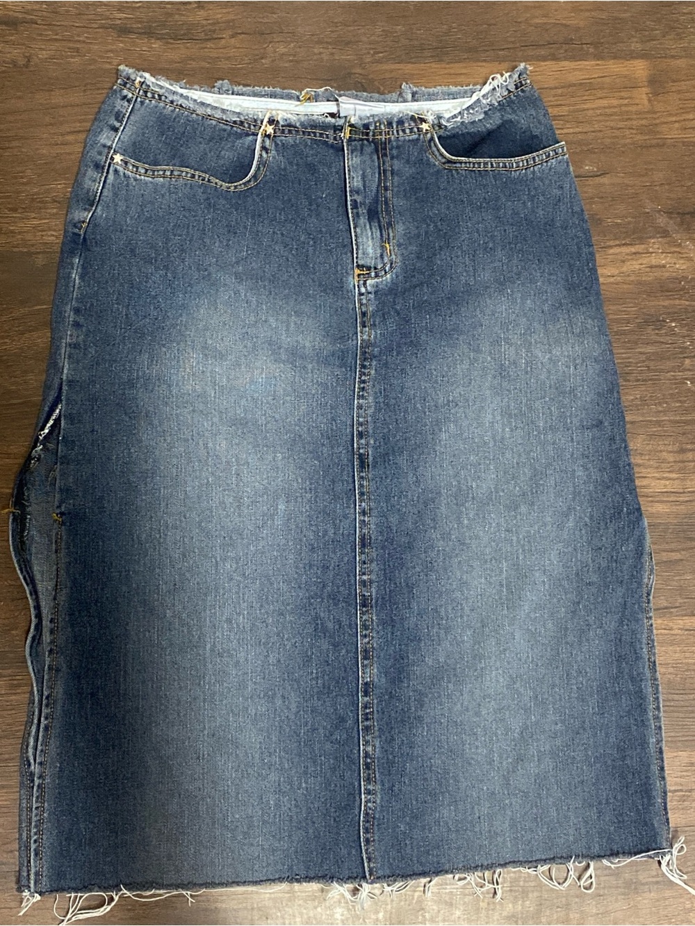 Bubblegum Blue Denim Pencil Skirt with Slits